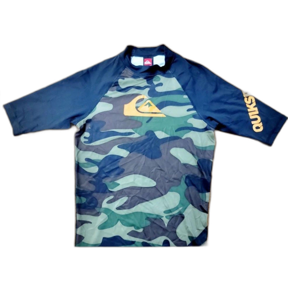 Quicksilver Boys L Bunker 3/4 Sleeve Board Surf Shirt Tee Camo SPF 50+ FAST! AE1